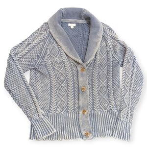 L.L Bean Chunky Cable Knit Fisherman Shawl Cardigan Size Women Large